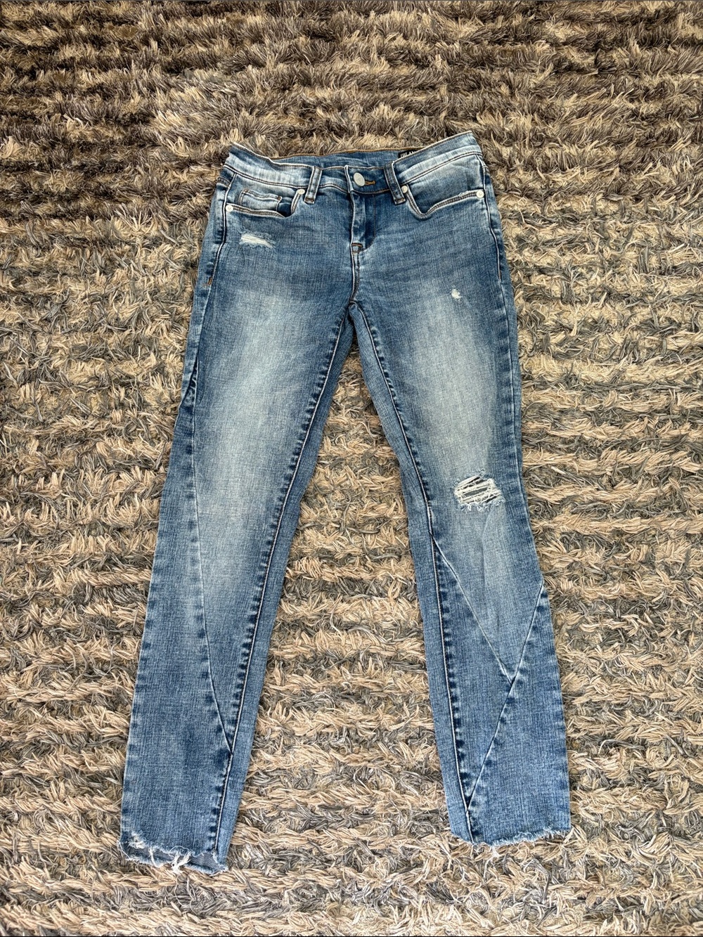 Light Blue Distressed Cotton Blend Skinny Jeans Size 24